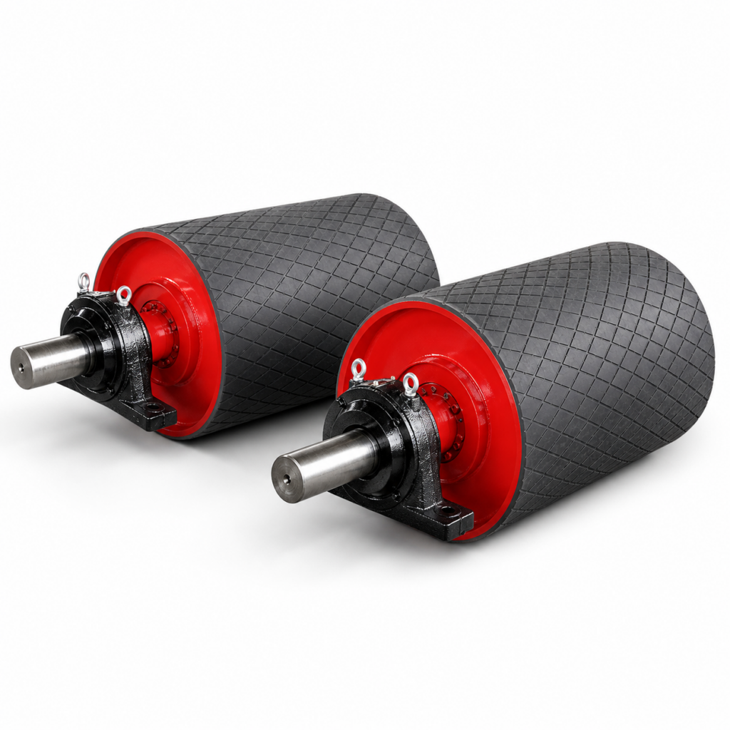 Conveyor pulley with rubber lagging