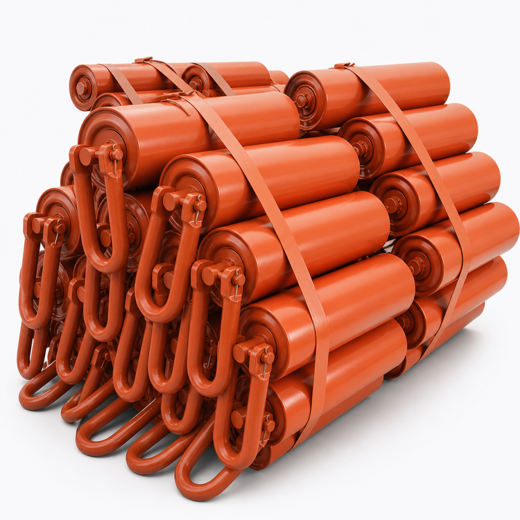 Conveyor roller and idler spare parts stack